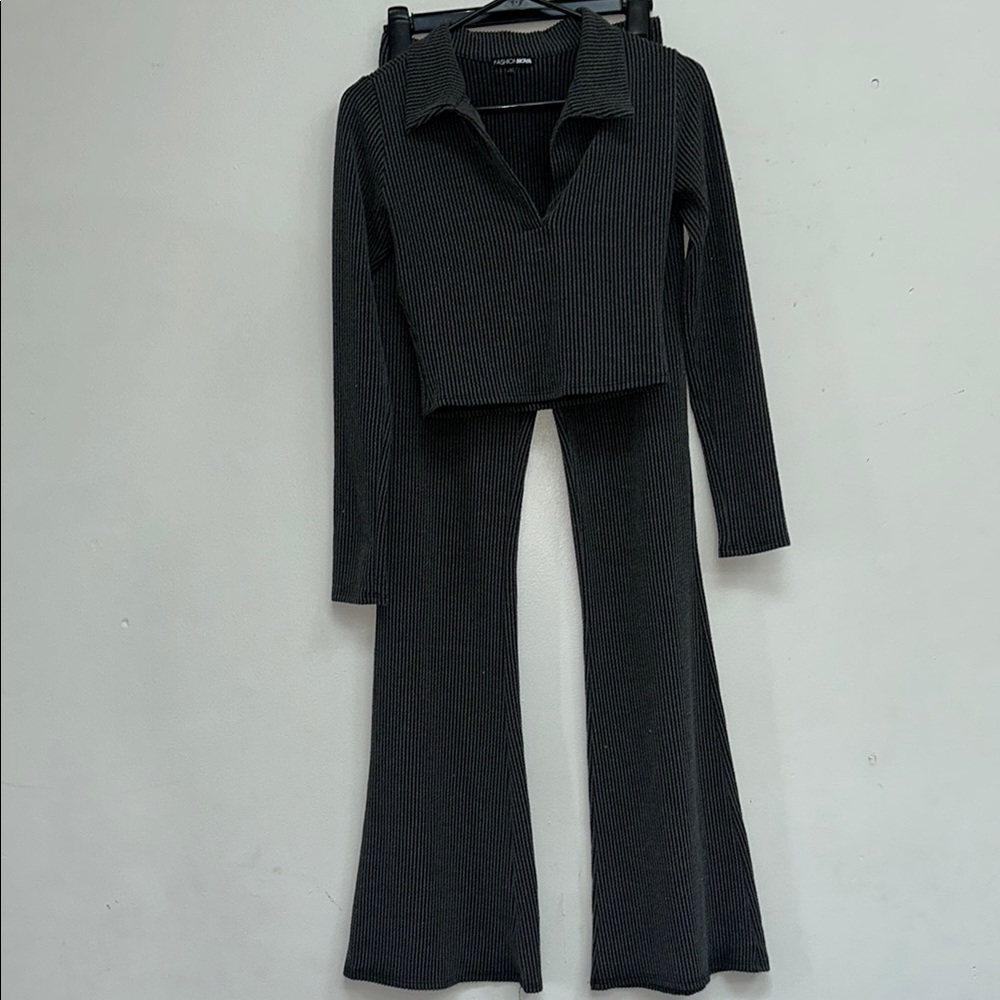 Gray Ribbed Women's Two Piece Set